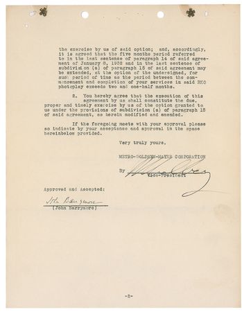 Lot #1020 John Barrymore: Barrymore and Thalberg settle on screen credits for Rasputin - Image 2