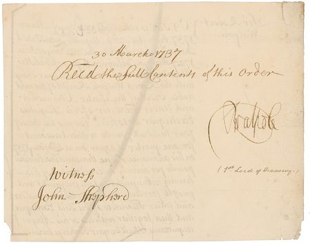 Lot #347 Robert Walpole Endorsement - Image 1