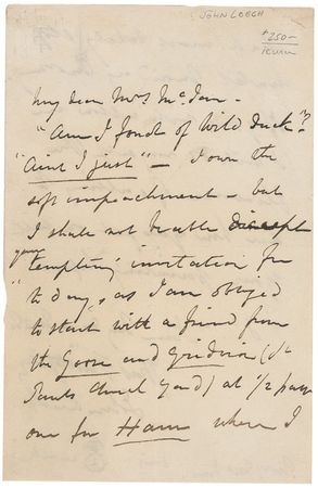 Lot #574 John Leech: “I shall not be able to accept your tempting invitation for to day, as I am obliged to start with a friend from the Goose and Gridiron...for Ham” - Image 1
