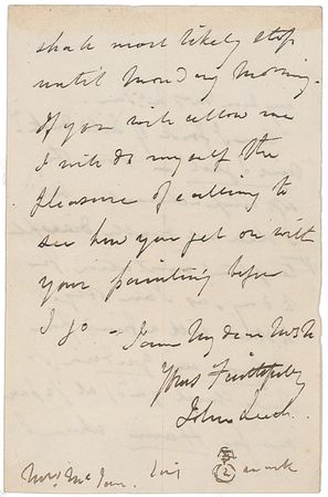 Lot #574 John Leech: “I shall not be able to accept your tempting invitation for to day, as I am obliged to start with a friend from the Goose and Gridiron...for Ham” - Image 2