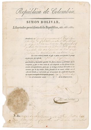 Lot #179 Simon Bolivar: El Libertador signs a military promotion - Image 1