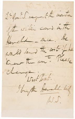 Lot #397 Winfield Scott: The Union general places a newspaper announcement to dissuade autograph seekers: “He hopes to offend less by invariable silence” - Image 2