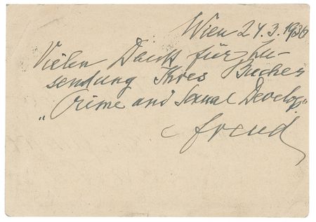 Lot #242 Sigmund Freud: Freud contacts a prison psychiatrist who utilized psychoanalytic theory in his work on Crime and Sexual Development. - Image 1