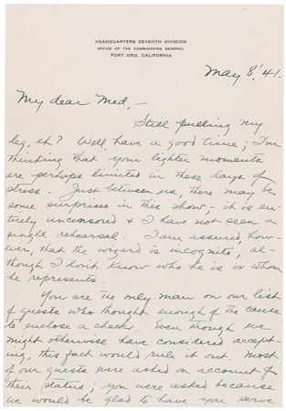 Lot #403 Joseph Stilwell: ?Most of our guests were asked on account of their status; you were asked because we would be glad to have you serve with us in the 7th Division? - Image 1