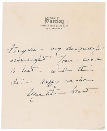Lot #1275 Martita Hunt Signed Note - Image 1