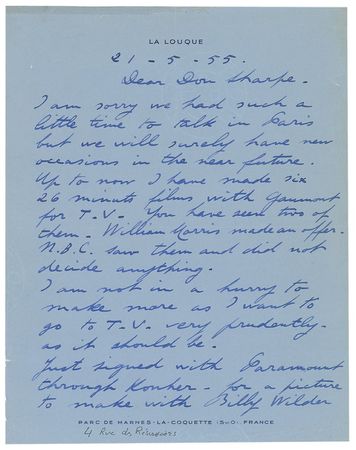 Lot #1133 Maurice Chevalier: “I want to get in T.V. slowly but solidly for exploiting it big—later—if possible” - Image 2