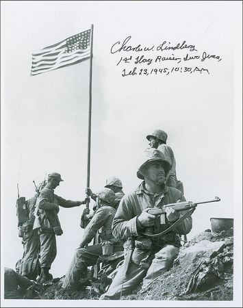 Lot #366 Iwo Jima: Charles Lindberg Signed Photographs - Image 1