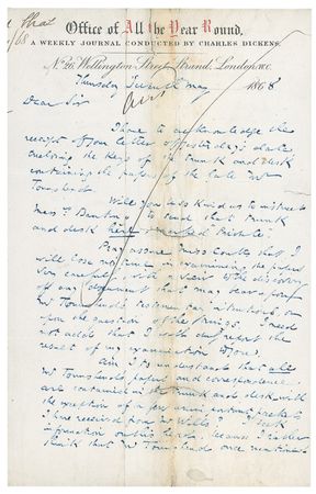 Lot #540 Charles Dickens: Dickens honors Chauncy Hare Townshend?the man to whom he dedicated Great Expectations - Image 1
