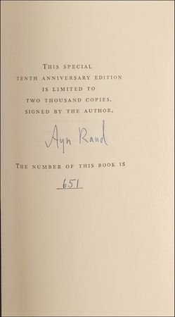 Lot #599 Ayn Rand: Beautifully signed Atlas Shrugged anniversary edition - Image 1