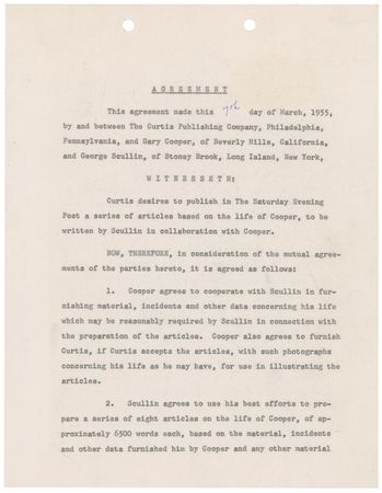 Lot #1142 Gary Cooper Signed Document - Image 1