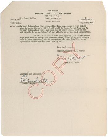Lot #1468 Orson Welles Signed Document - Image 2