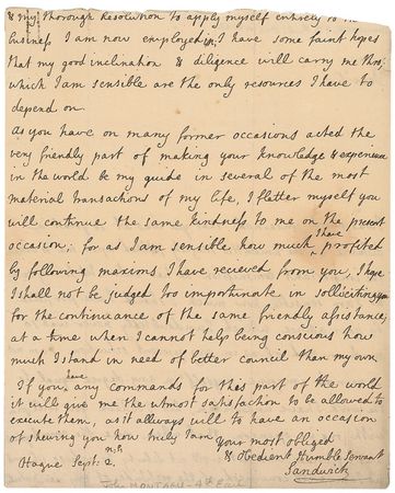 Lot #281 John Montagu, Earl of Sandwich: The harried Earl of Sandwich implores assistance from a trusted ally - Image 2