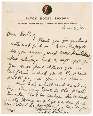 Lot #1400 Edward G. Robinson Handwritten Letter Signed - Image 1