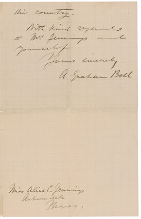 Lot #166 Alexander Graham Bell: Scarce handwritten letter of praise from Bell to an advocate for the deaf - Image 2