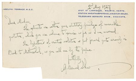 Lot #624 George Bernard Shaw: Detailed, handwritten, witty criticism as Shaw analyzes “a farce with all the fun carefully left out” - Image 1