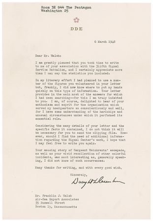 Lot #30 Dwight D. Eisenhower: Eisenhower receives