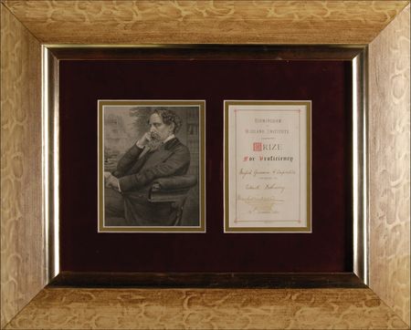 Lot #541. Charles Dickens: Dickens acknowledges a student&rsquo;s &ldquo;proficiency in English Grammar & Composition&rdquo;