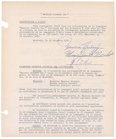 Lot #1705 Maurice Richard Signed Document - Image 1
