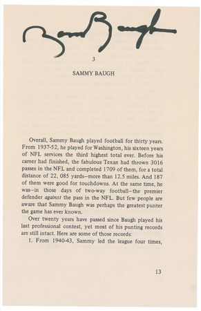 Lot #1530 Sammy Baugh Signed Photograph and Signature - Image 2