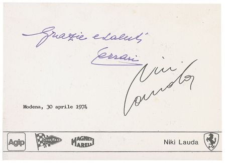 Lot #1573 Enzo Ferrari and Niki Lauda Postcard - Image 1