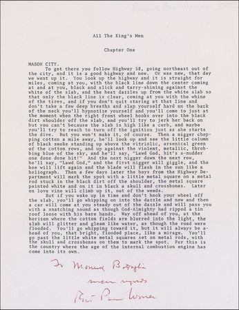 Lot #639 Robert Penn Warren Souvenir Typescript and Typed Letter Signed - Image 1