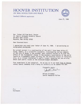 Lot #244 Milton Friedman: ?Nobody spends somebody else?s money as carefully as he spends his own? - Image 2