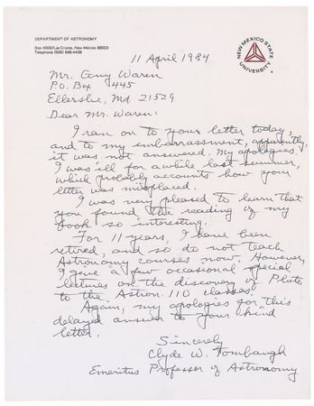 Lot #500 Clyde W. Tombaugh Letters - Image 1