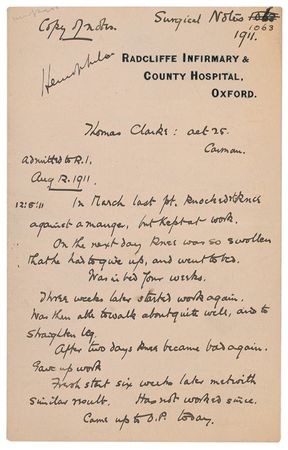 Lot #293 William Osler: Osler denotes “Hemophiliac” on surgical notes - Image 1