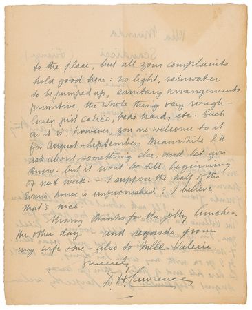 Lot #570 D. H. Lawrence: Looking after ?our two American friends from New Mexico,? Lawrence pens a 1927 letter as Lady Chatterley's Lover makes him a wealthy man - Image 2