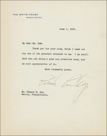 Lot #27 Calvin Coolidge Typed Letter Signed