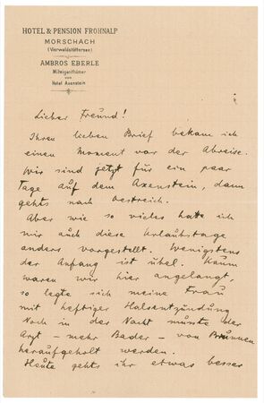 Lot #256 Theodor Herzl: Two years before his Zionist ?awakening? Herzl puts a positive spin on his sickness-plagued vacation: ?If one is to be unwell, then one should be unwell here!? - Image 1