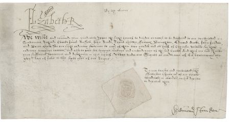 Lot #306 Queen Elizabeth I: Incredibly scarce, sensationally-signed document from the Virgin Queen - Image 1