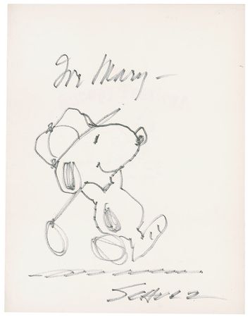 Lot #694 Charles Schulz: Original Schulz sketch of Snoopy golfing - Image 1