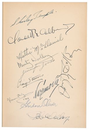 Lot #1273 Since You Went Away: Star-studded collection of classic entertainment signatures, including Hattie McDaniel, Shirley Temple, Jennifer Jones, Nazimova, and Robert Walker - Image 1