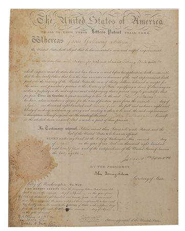 Lot #100 James Monroe and John Quincy Adams: Remarkable patent tracing the evolution of chewing tobacco - Image 1