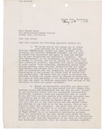 Lot #992 Fanny Brice Signed Document - Image 1