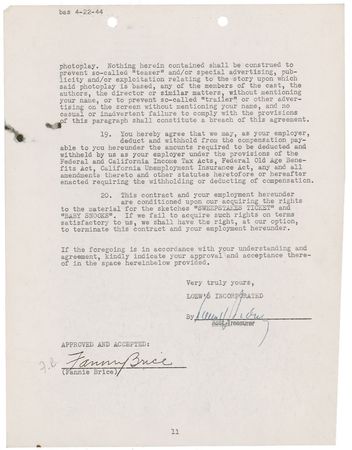 Lot #992 Fanny Brice Signed Document - Image 2