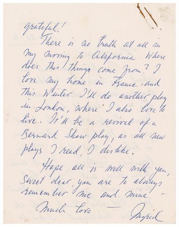 Lot #984 Ingrid Bergman: “This Winter I’ll do another play in London...It’ll be a revival of a Bernard Shaw play, as all new plays I read, I dislike” - Image 2