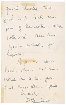 Lot #1040 Bette Davis: “I was surprised you’d deserted this great and lovely cess pool of humanity—called Hollywood” - Image 2