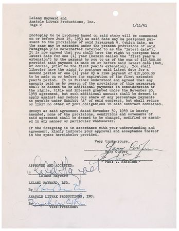 Lot #1029 Gary Cooper Signed Document - Image 2