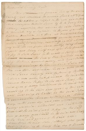 Lot #368 Supreme Court: Roger B. Taney: “John hath hitherto wholly refused, and still doth refuse, to the Damage of...one Thousand dollars current money” - Image 1