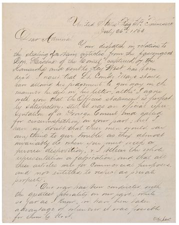 Lot #394 David G. Farragut: Farragut expresses frustration with the British and their attempts at helping the Rebels - Image 1