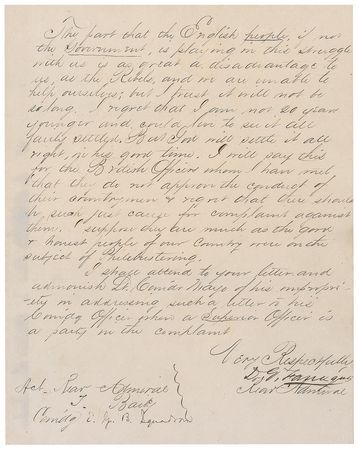 Lot #394 David G. Farragut: Farragut expresses frustration with the British and their attempts at helping the Rebels - Image 2