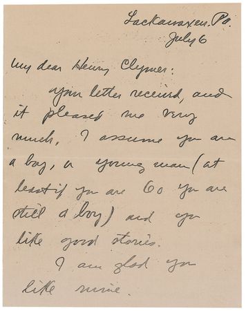 Lot #579 Zane Grey: “Letters like yours are always good for a writer, and we treasure them” - Image 1