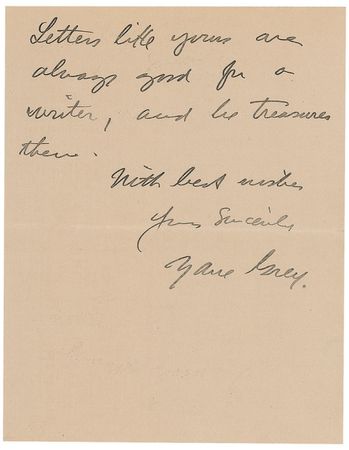 Lot #579 Zane Grey: “Letters like yours are always good for a writer, and we treasure them” - Image 2