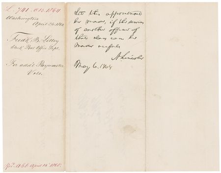 Lot #91 Abraham Lincoln: In the midst of the Battle of the Wilderness, Lincoln forwards a military appointment - Image 1