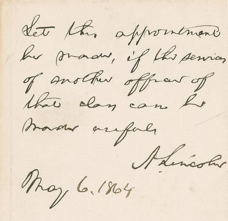 Lot #91 Abraham Lincoln: In the midst of the Battle of the Wilderness, Lincoln forwards a military appointment - Image 2