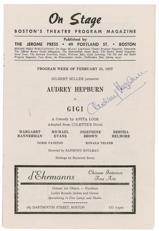Lot #1114 Audrey Hepburn: Early 1953 playbill from Hepburn?s only play, Gigi - Image 1