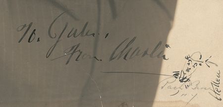 Lot #1020 Charlie Chaplin: Chaplin adds his trademark sketch of The Tramp to an oversized Pach Bros. portrait - Image 2