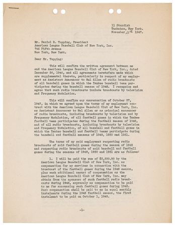 Lot #1428 Russ Hodges and Dan Topping Signed Document - Image 1